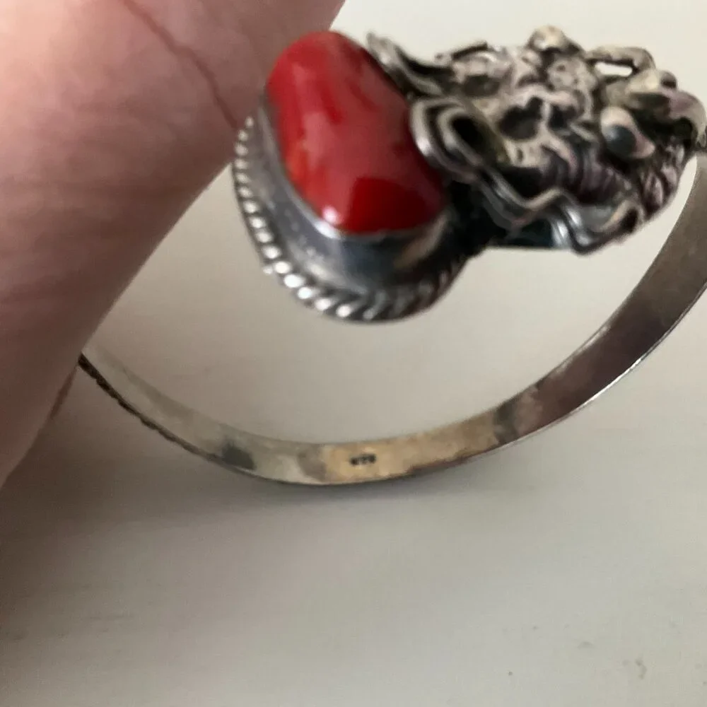 925 silver with lapis and coral stones, unique shape 69 grams